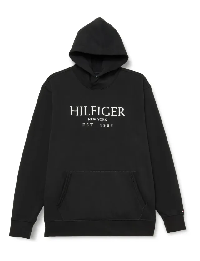 Tommy Hilfiger felpa uomo cappuccio logo nera cotone