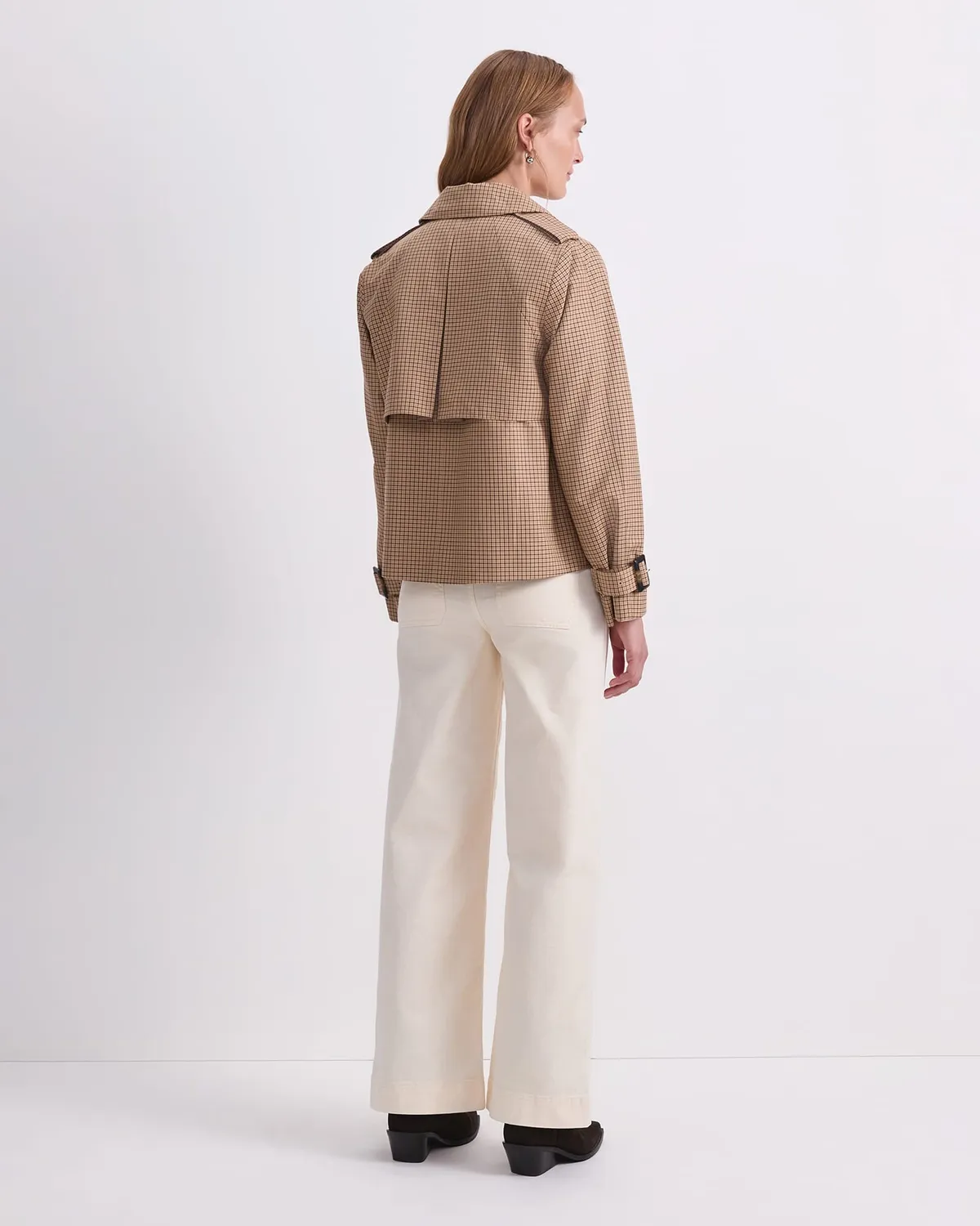 Sportscraft Audrey Crop Trench corto lino quadri