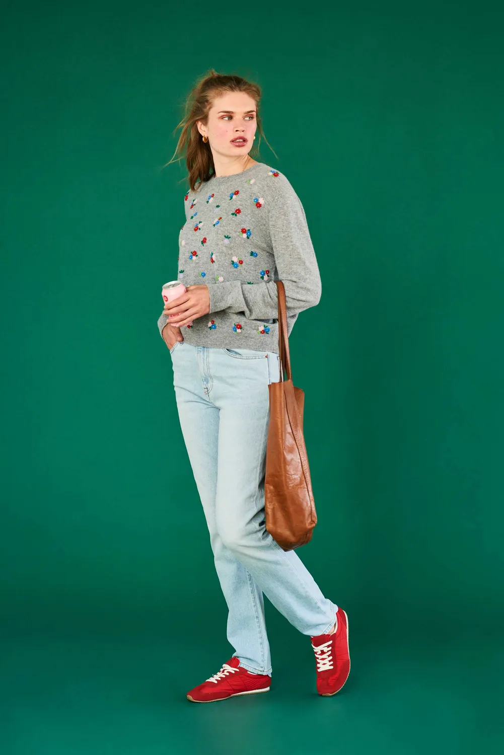 Jumper 1234 Floral maglione cashmere grigio ricamato