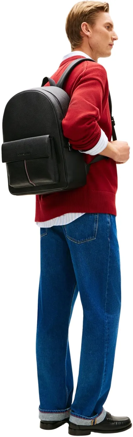 Tommy Hilfiger Central Backpack zaino nero con tasca esterna