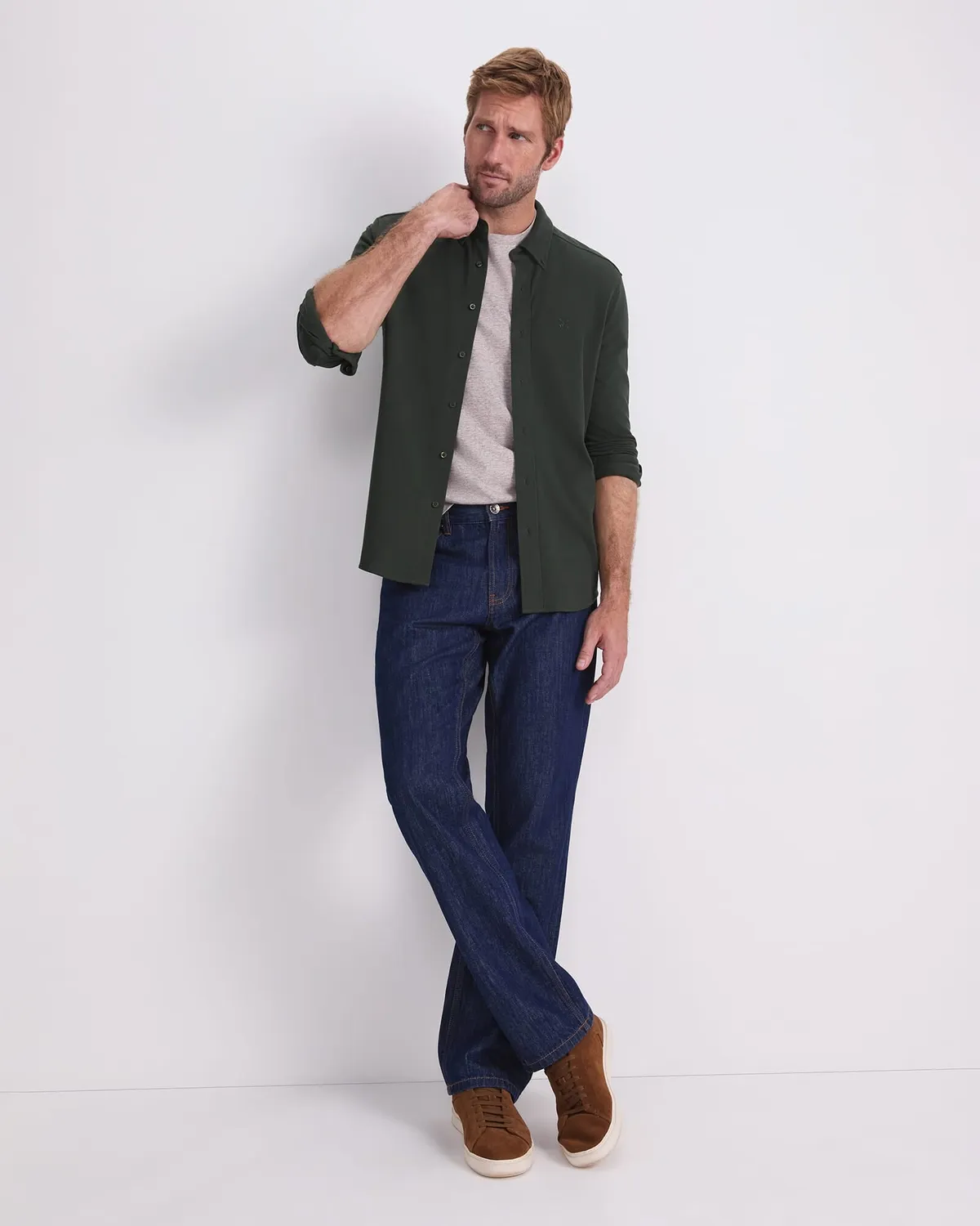 Sportscraft Pique camicia uomo cotone manica lunga