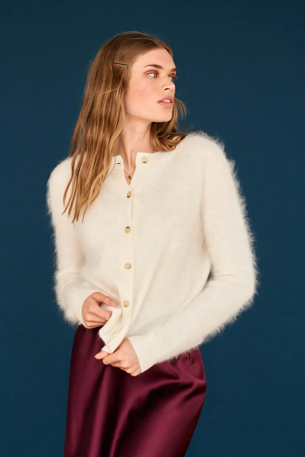 Jumper 1234 Brushed cardigan cashmere crema spazzolato