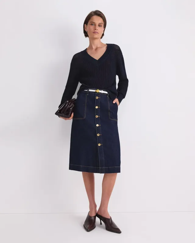 Sportscraft Peyton Denim Midi gonna jeans indaco