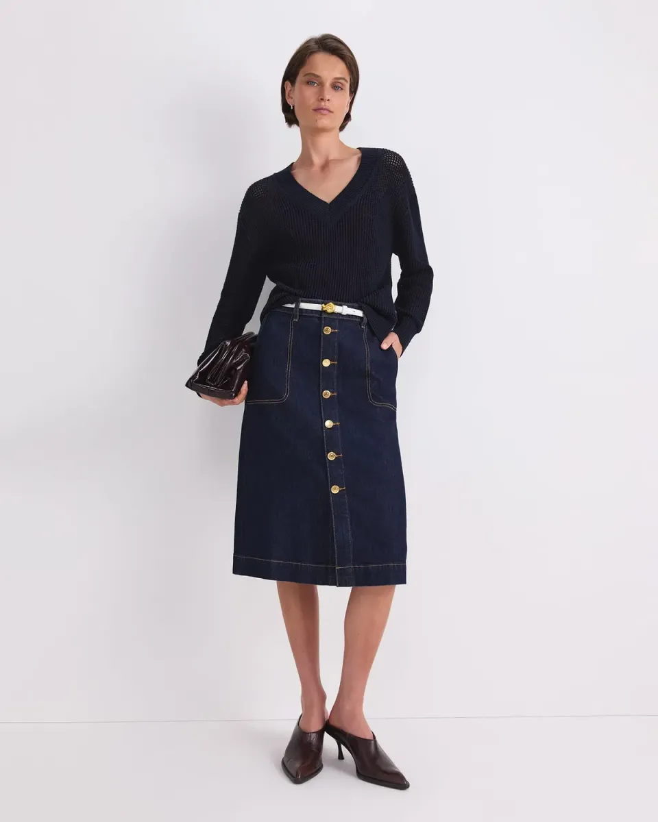 Sportscraft Peyton Denim Midi gonna jeans indaco