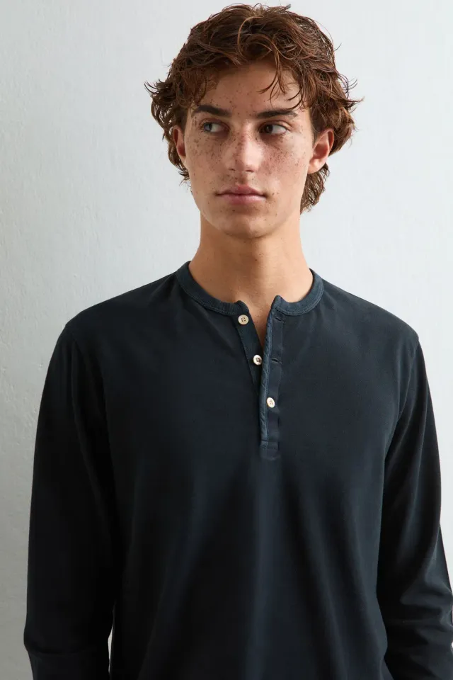 Massimo Alba Manchester maglia henley blu scuro cashmere