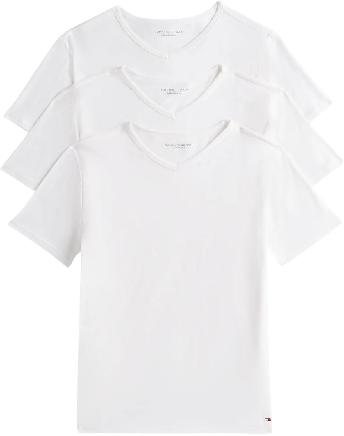 Tommy Hilfiger Stretch Scollo a V Maglietta Uomo 3 Pezzi Bianca
