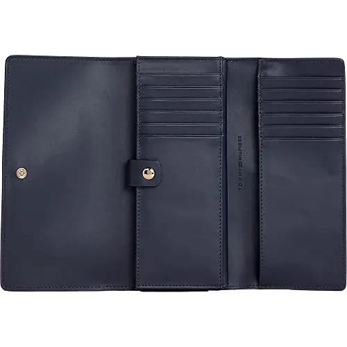 Tommy Hilfiger TH Emblem Large Flap portafoglio donna blu monogramma