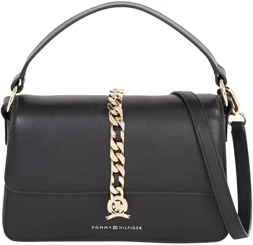 Tommy Hilfiger Chain Leather tracolla donna piccola nera