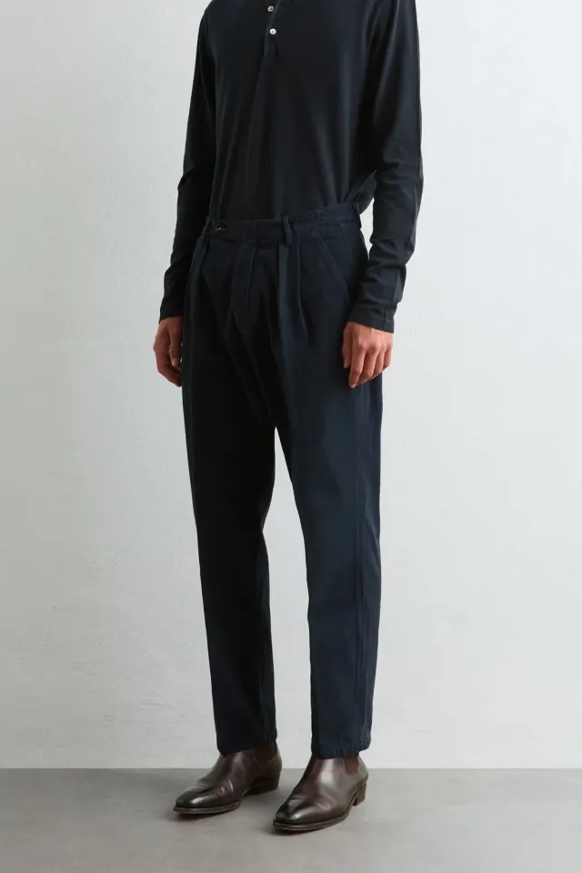 Massimo Alba Stan pantaloni uomo blu scuro doppia pince