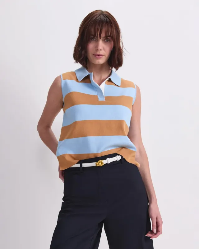 Sportscraft Knit Sleeveless Polo Tank top maglia scollo polo