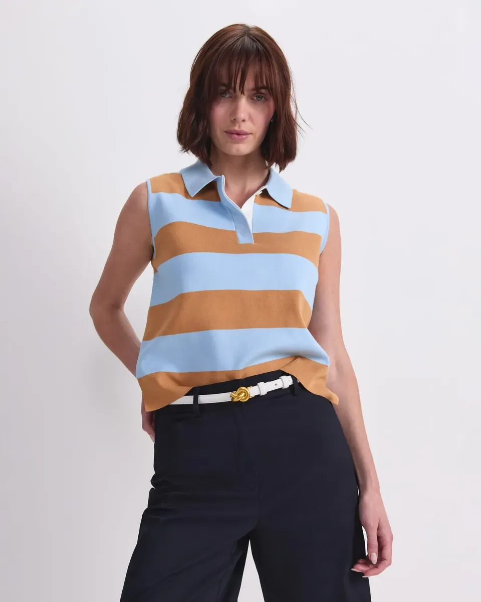 Sportscraft Knit Sleeveless Polo Tank top maglia scollo polo