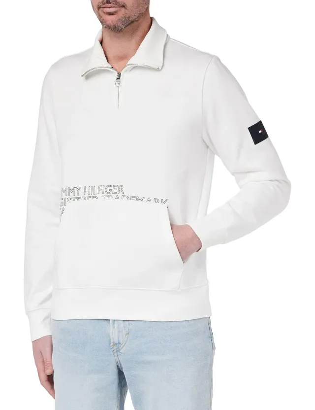 Tommy Hilfiger Badged Graphic Zip Mock felpa uomo L desert sky