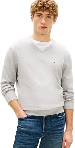 Tommy Hilfiger Essential Cotton maglione grigio S scollo a V