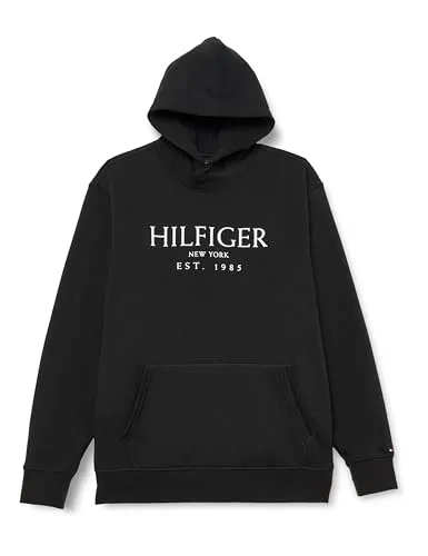 Tommy Hilfiger felpa uomo cappuccio logo nera cotone
