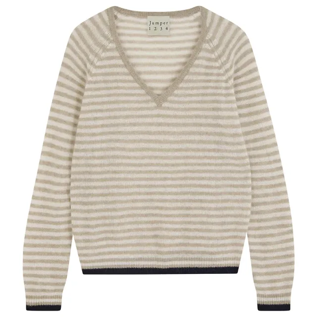 Jumper 1234 Little Stripe Vee maglione marrone scollo V