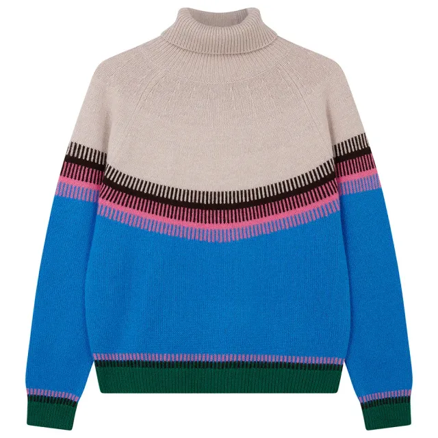 Jumper 1234 Wool Cashmere Block Fair Isle maglione collo alto blu pesante