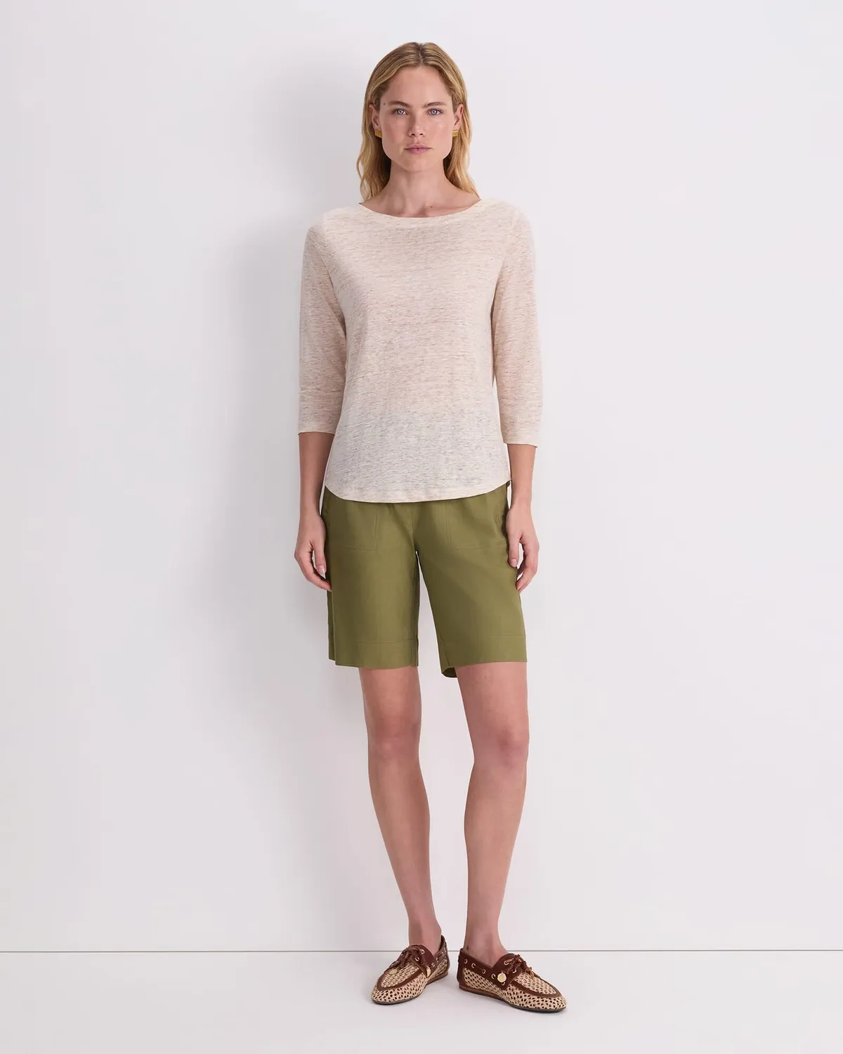 Sportscraft Cecile Linen Top top lino M rigato scollo barca