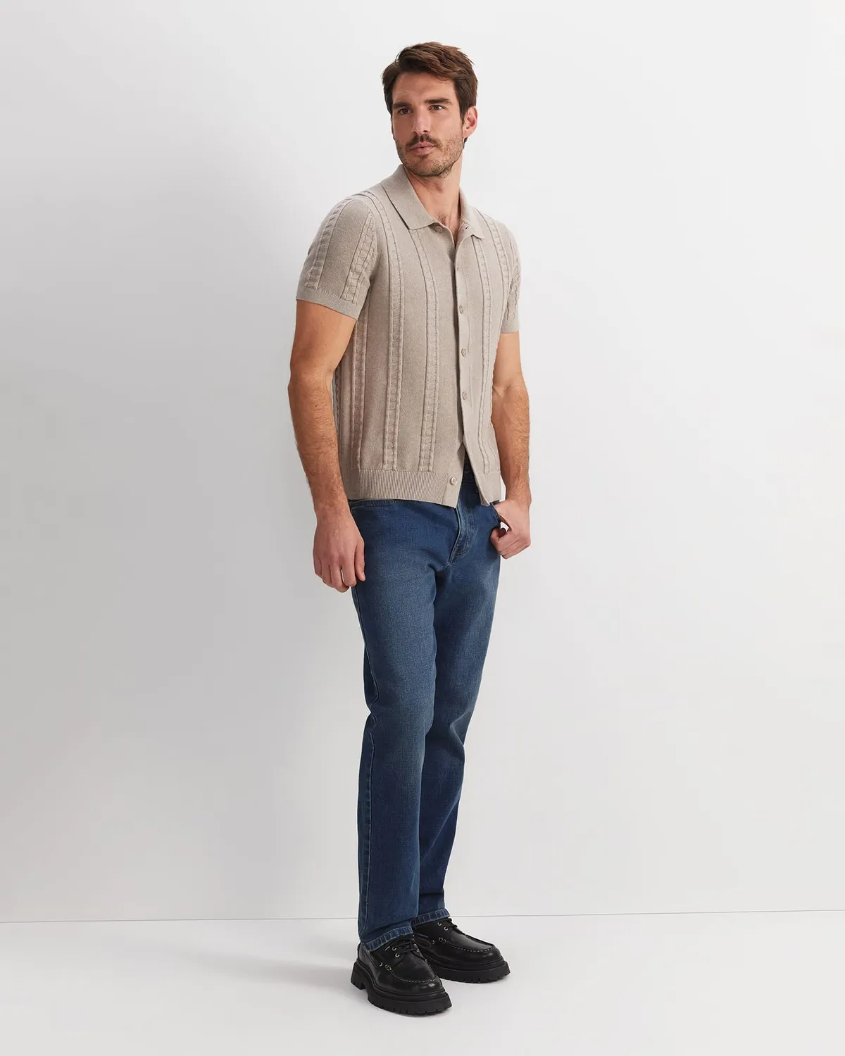 Sportscraft Cameron Knit polo uomo lana cotone trecce