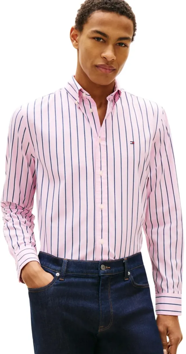 Tommy Hilfiger Flex Poplin Bold Stripe MW0MW39159 camicia uomo blu a righe