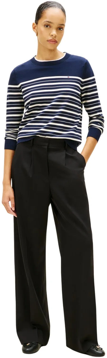 Tommy Hilfiger Pullover Jersey Fine Scollo Rotondo maglione donna Vessel Blue