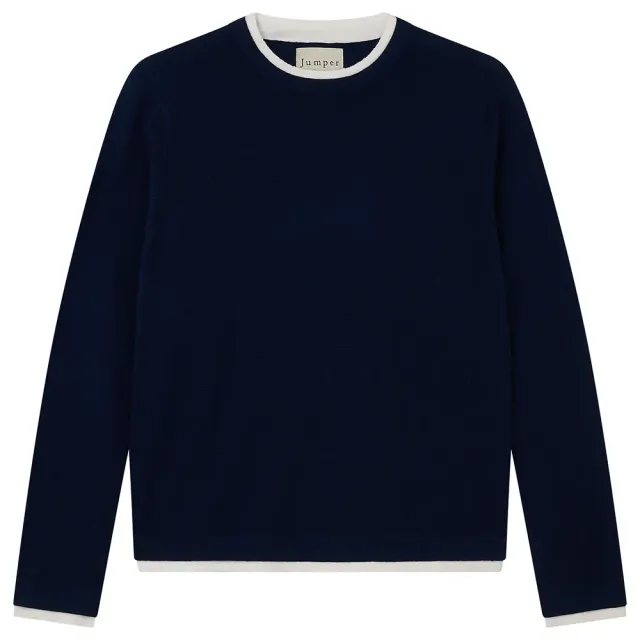Jumper 1234 Double Trim Crew maglione merino navy bordi bianchi