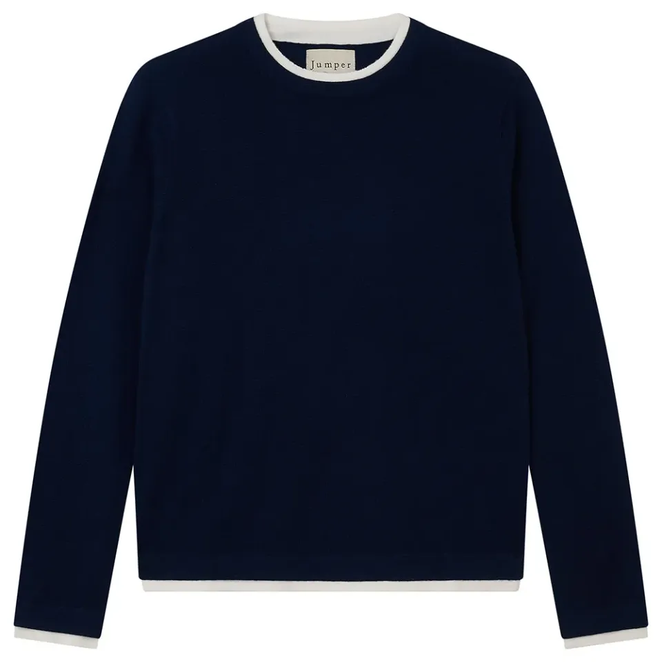 Jumper 1234 Double Trim Crew maglione merino navy bordi bianchi