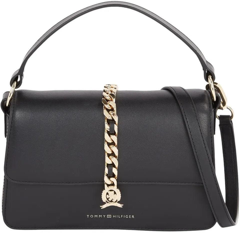 Tommy Hilfiger Chain Leather tracolla donna piccola nera