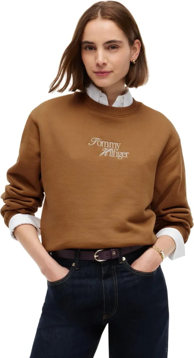 Tommy Hilfiger Script WW0WW51598 felpa donna beige girocollo
