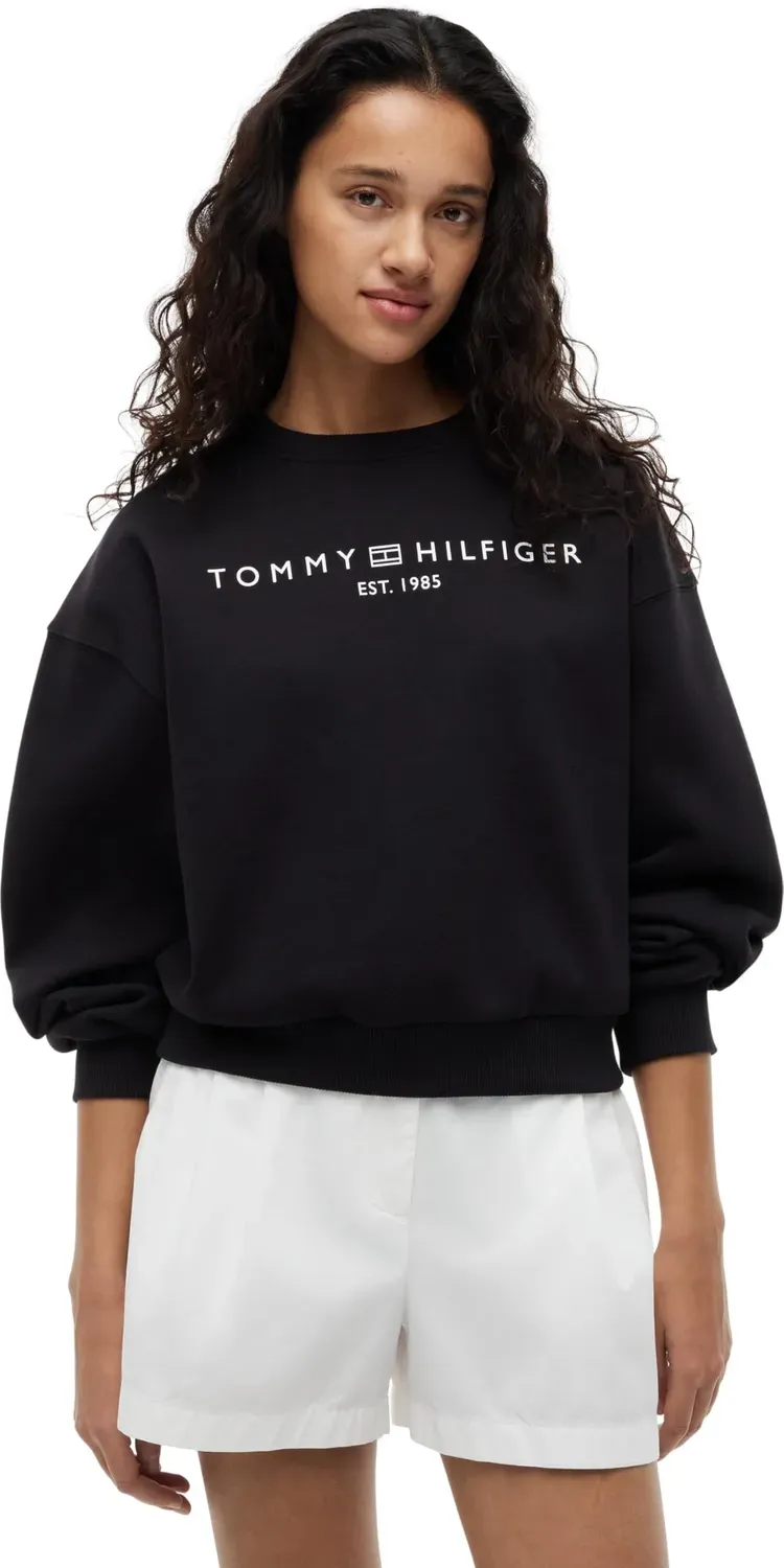 Tommy Hilfiger Corp Logo WW0WW47831 felpa donna nera girocollo