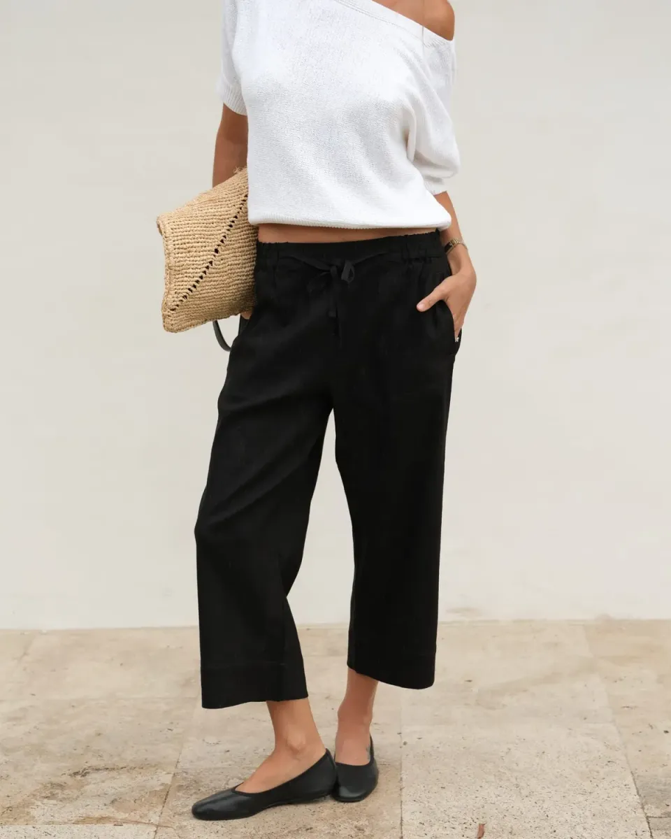 Sportscraft Rosa pantaloni lino cropped elasticizzati