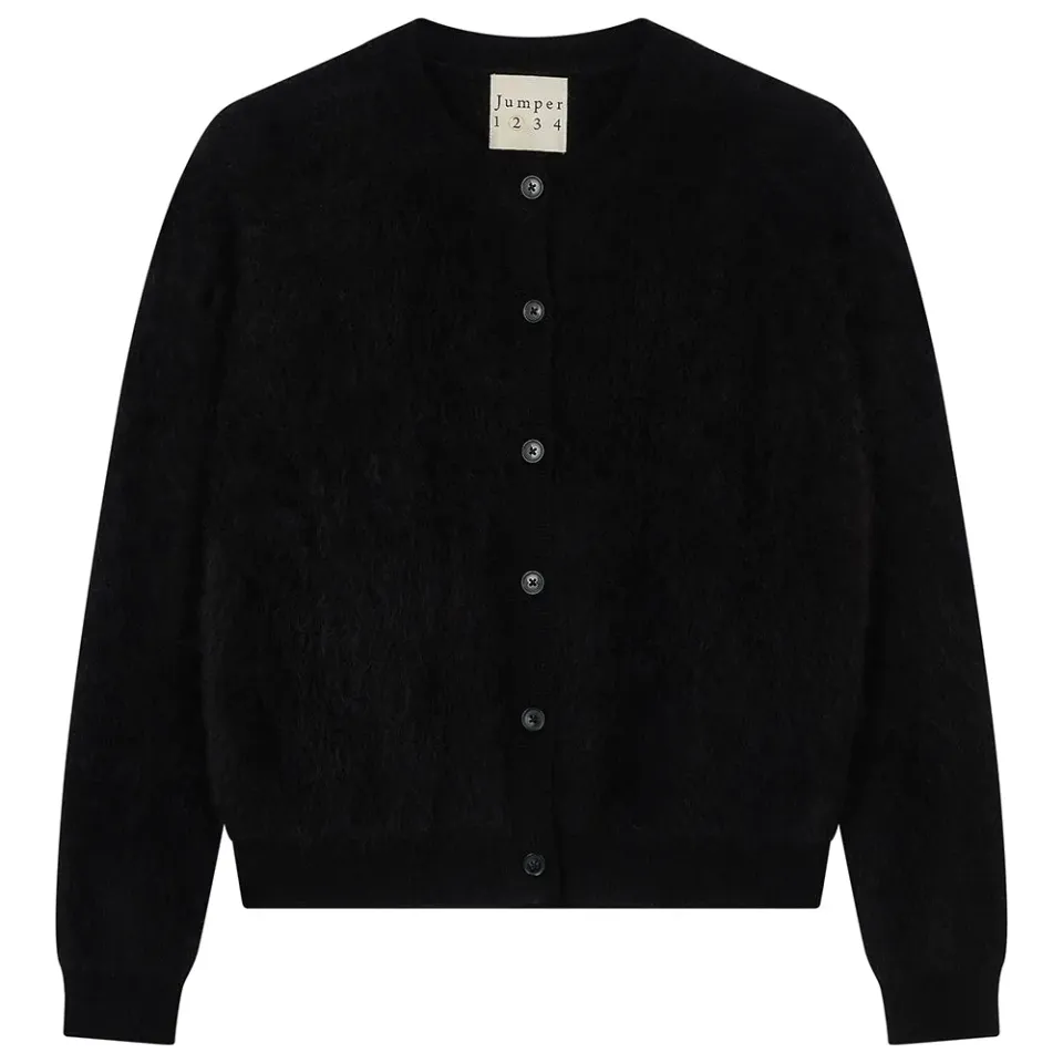 Jumper 1234 Brushed cardigan cashmere nero fluffy