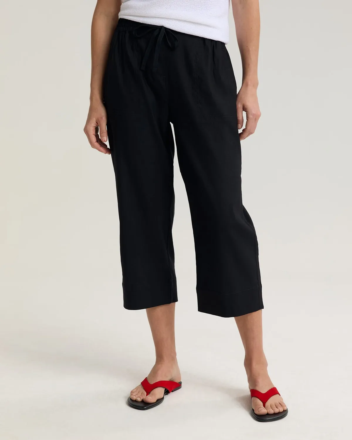 Sportscraft Rosa pantaloni lino cropped elasticizzati