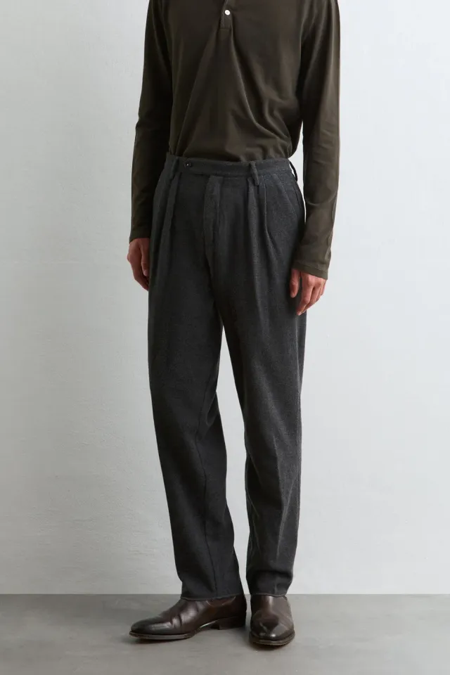 Massimo Alba Stan pantaloni uomo flanella doppia pince