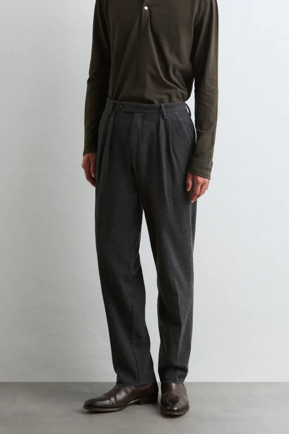 Massimo Alba Stan pantaloni uomo flanella doppia pince