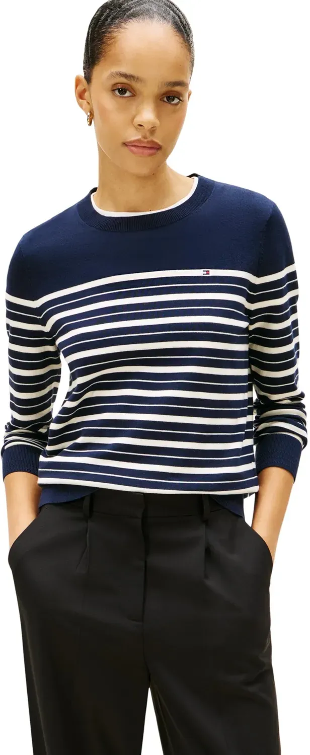 Tommy Hilfiger Pullover Jersey Fine Scollo Rotondo maglione donna Vessel Blue