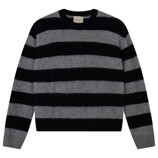 Jumper 1234 Brushed Wool Stripe Crew maglione nero grigio lana