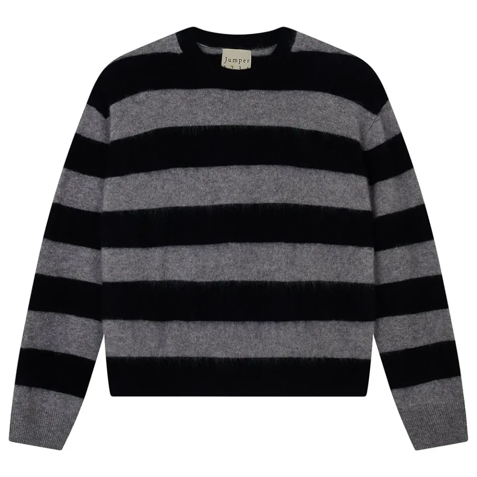 Jumper 1234 Brushed Wool Stripe Crew maglione nero grigio lana