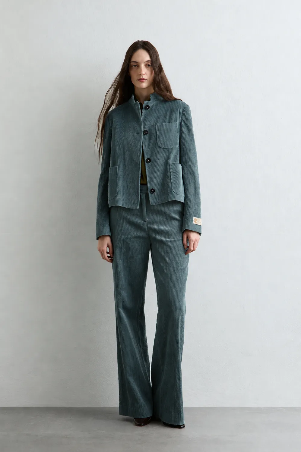Massimo Alba Lamna pantaloni velluto Dark Teal palazzo