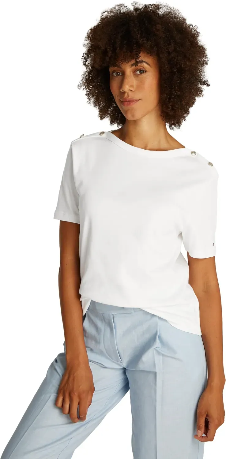 Tommy Reg Stripe Gold maglietta donna nera maniche corte