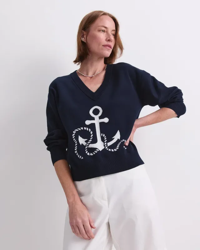 Sportscraft Anchor maglione cotone jacquard scollo V