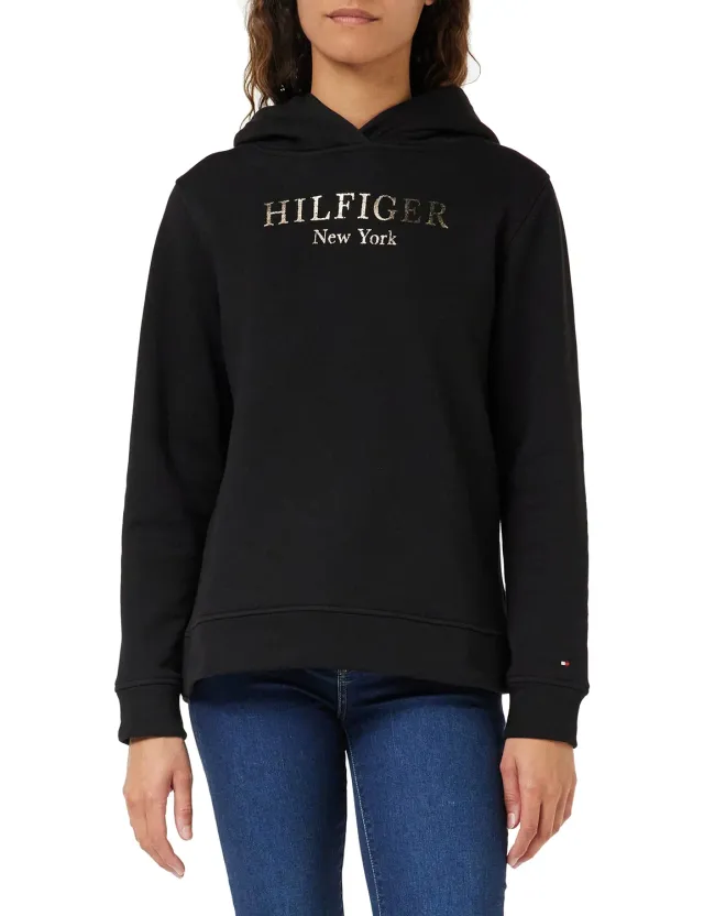Tommy Hilfiger WW0WW37181 felpa donna nera foil