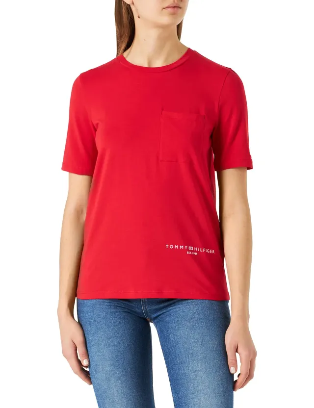 Tommy Hilfiger T-shirt Donna Maniche Corte Girocollo Cotone