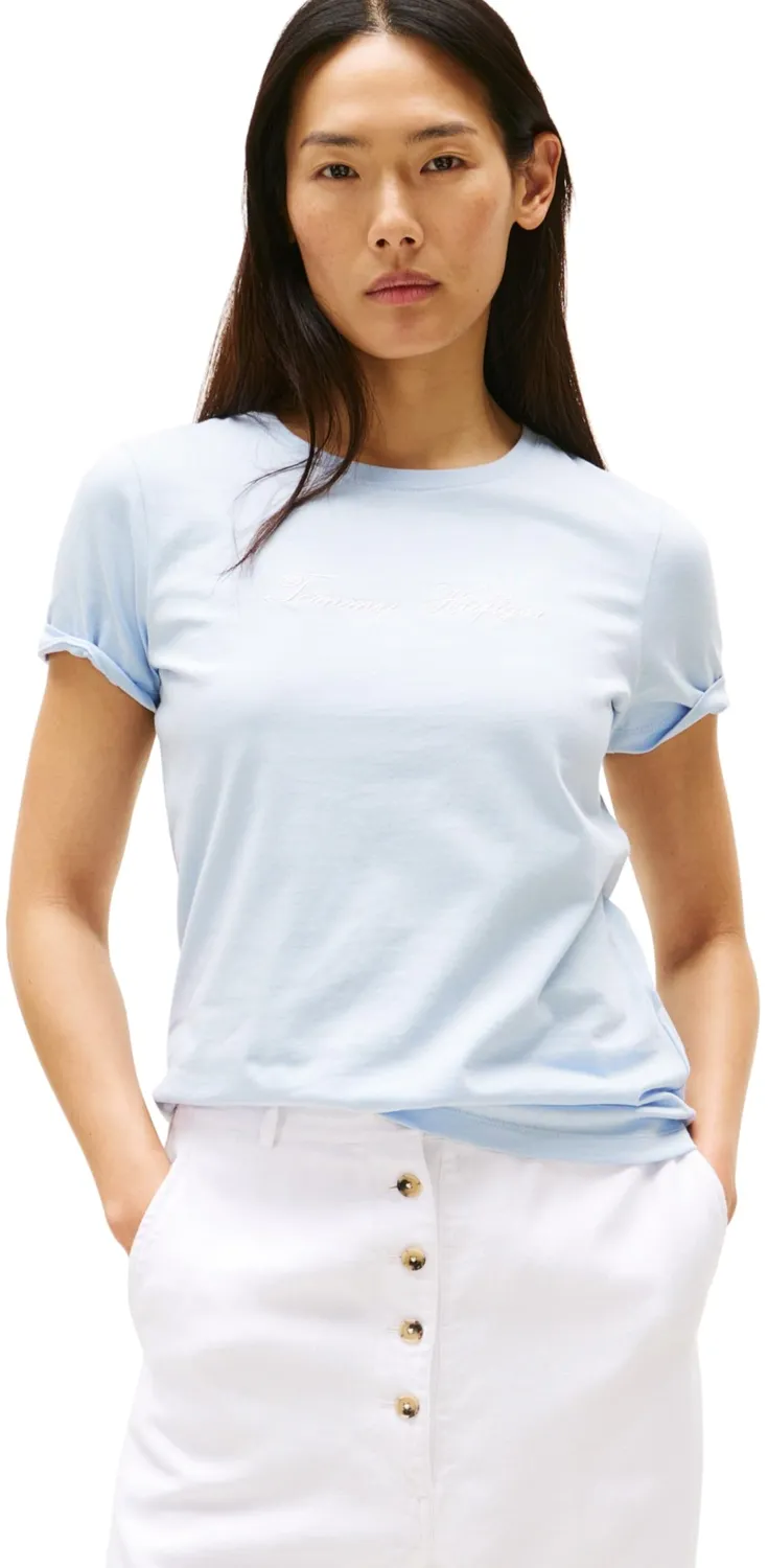 Tommy Hilfiger Script t-shirt donna maniche corte breezy blue