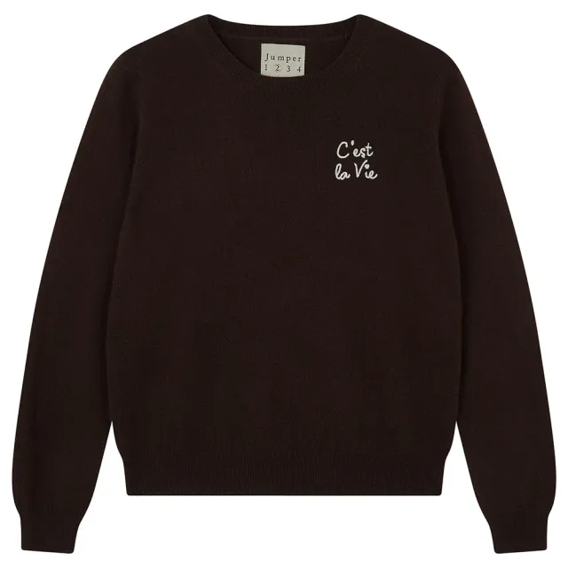 Jumper 1234 C'Est La Vie Crew maglione marrone scritta