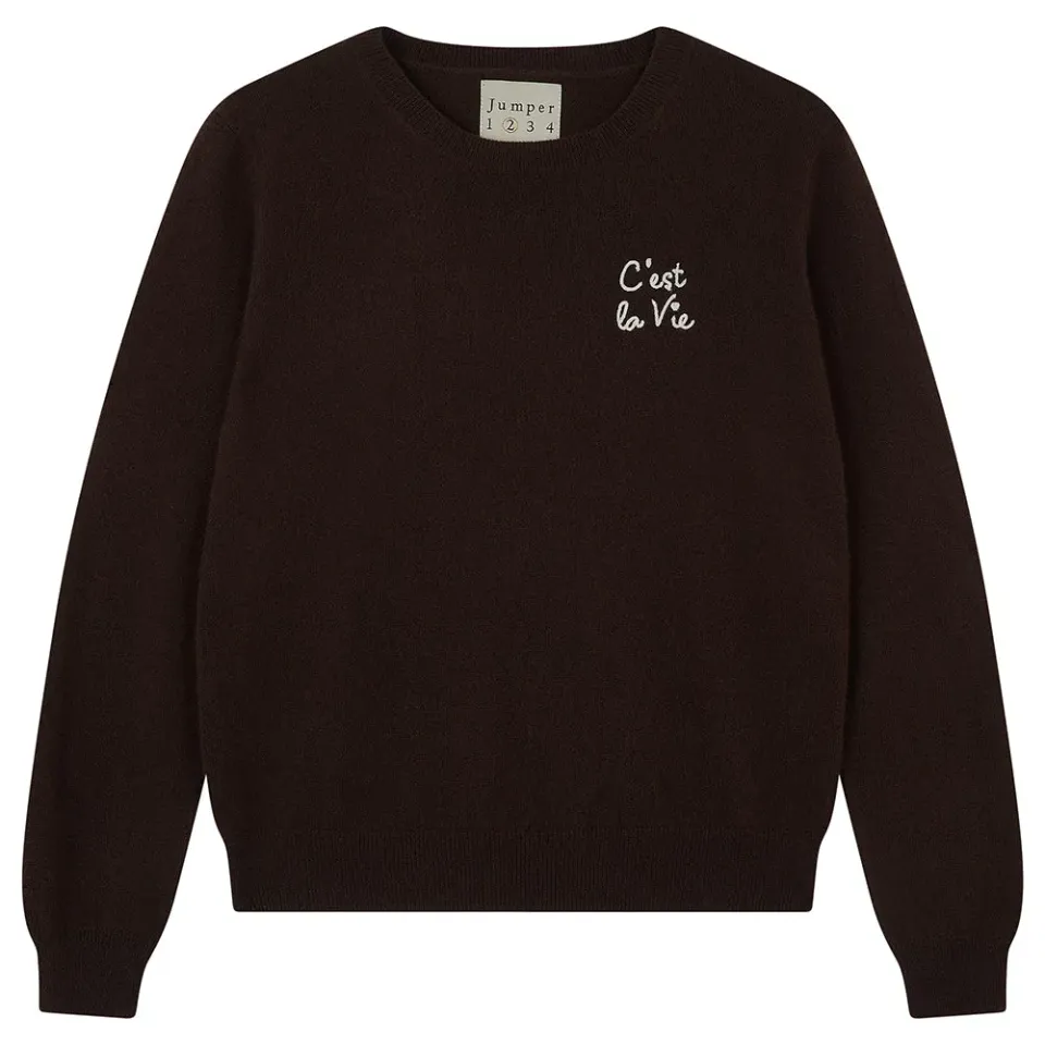 Jumper 1234 C'Est La Vie Crew maglione marrone scritta