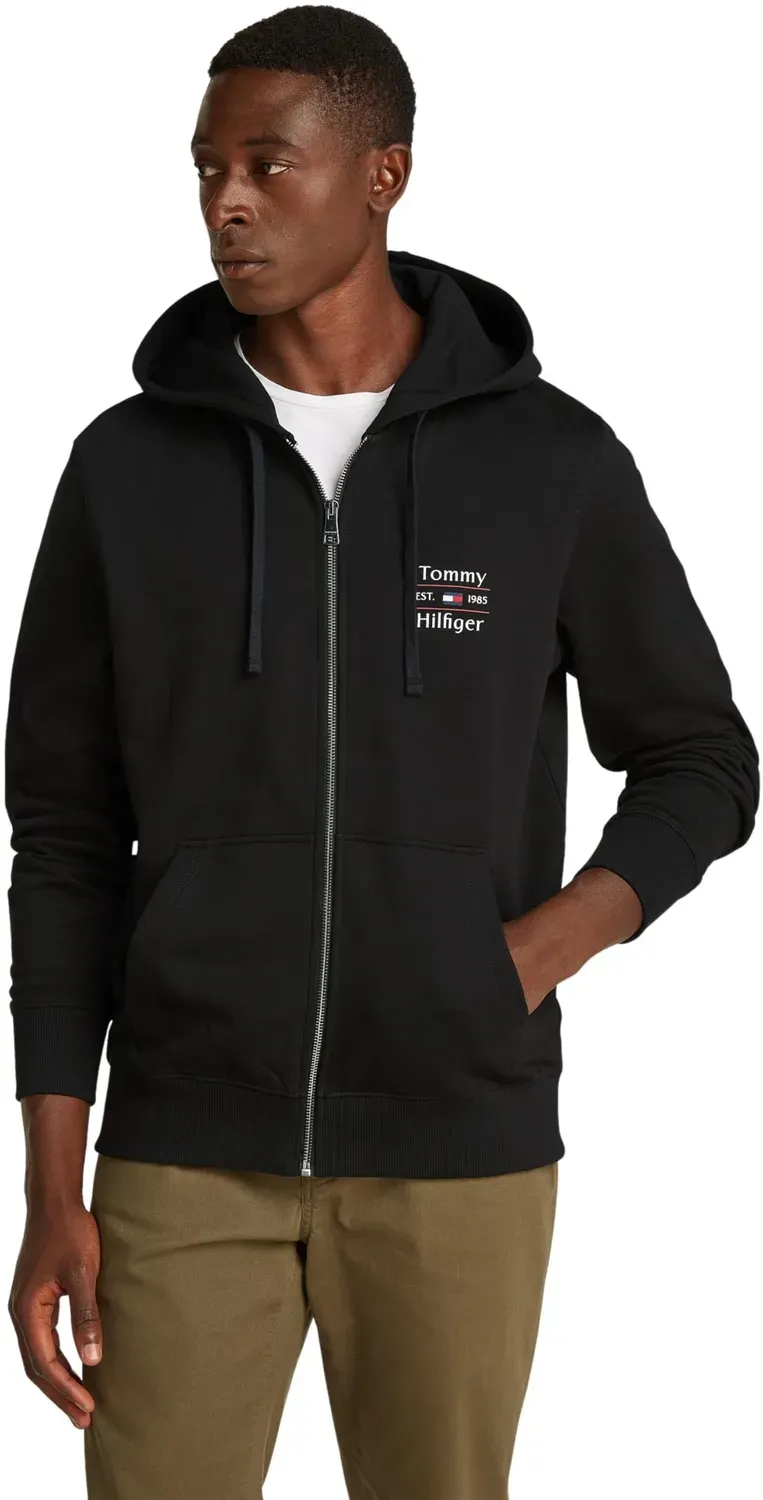 Tommy Hilfiger Stack Felpa Zip Nero Black Uomo Cotone