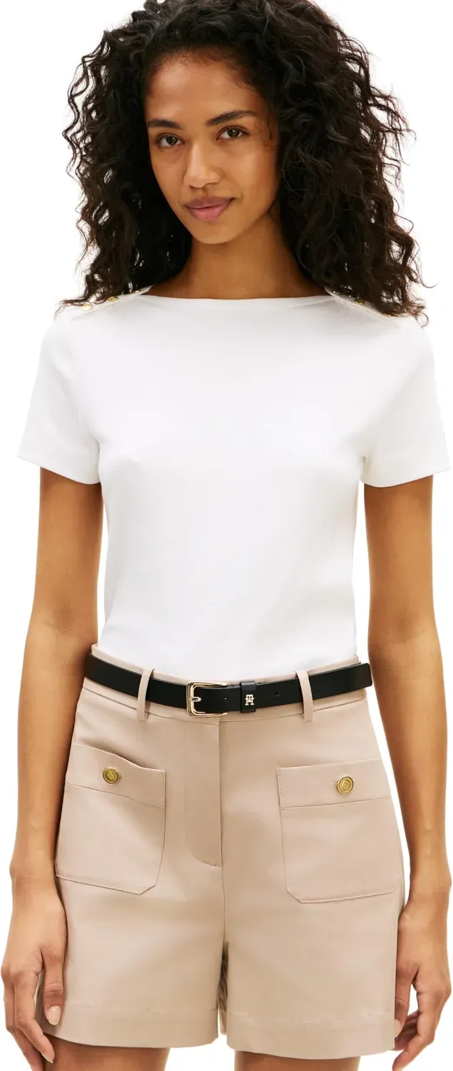Tommy Hilfiger maglietta donna manica corta bianca ecru righe
