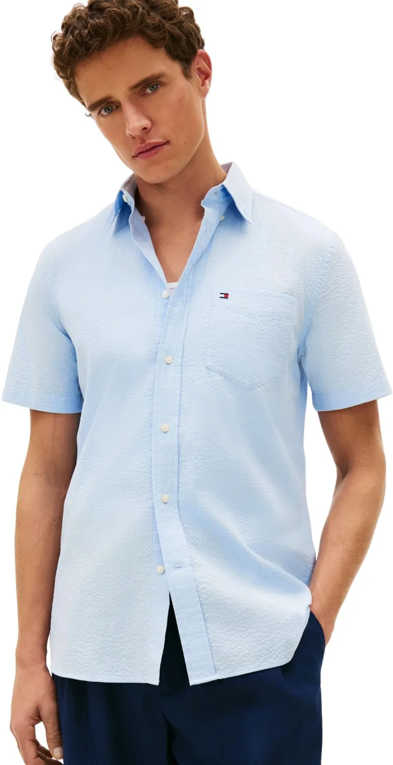 Tommy Hilfiger Seersucker MW0MW38570 camicia uomo azzurra leggera