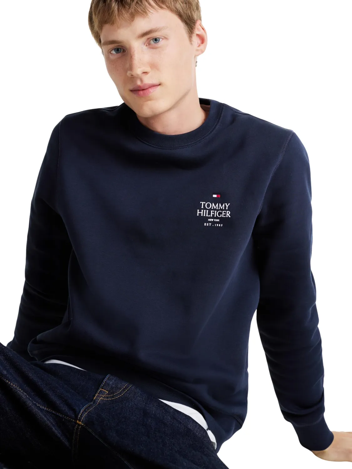 Tommy Hilfiger Stack felpa girocollo uomo blu Desert Sky