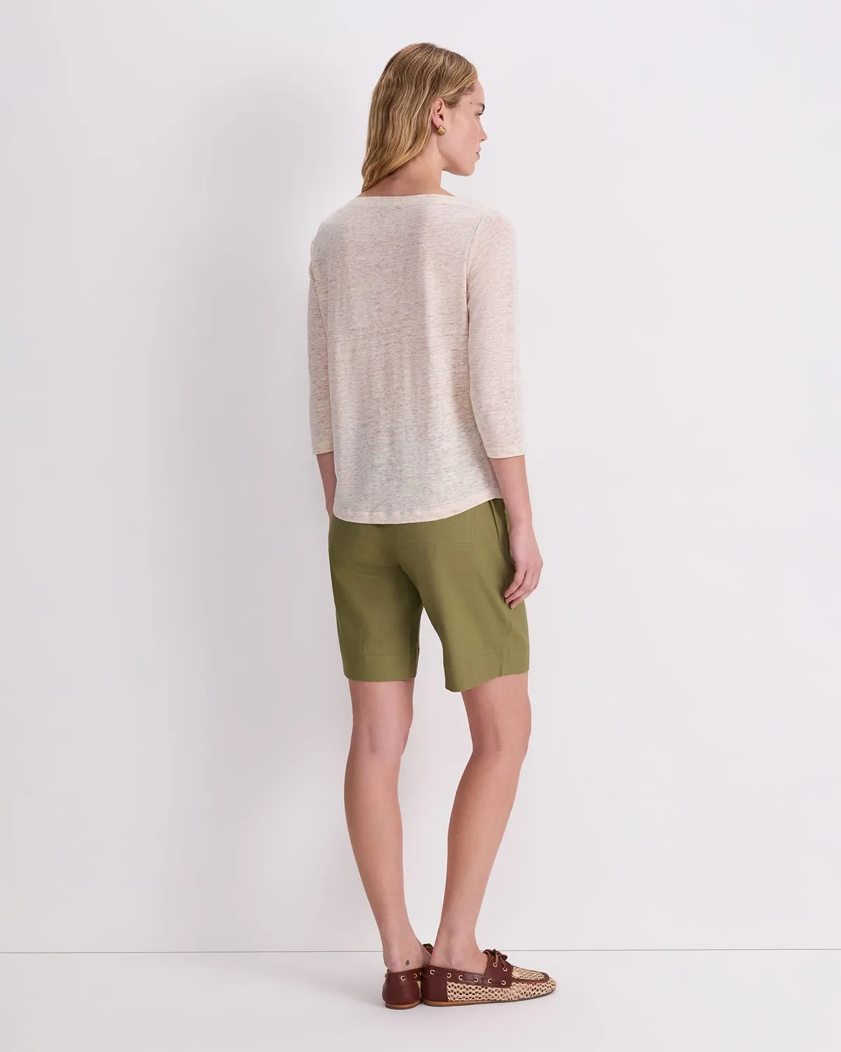 Sportscraft Cecile Linen Top top lino M rigato scollo barca